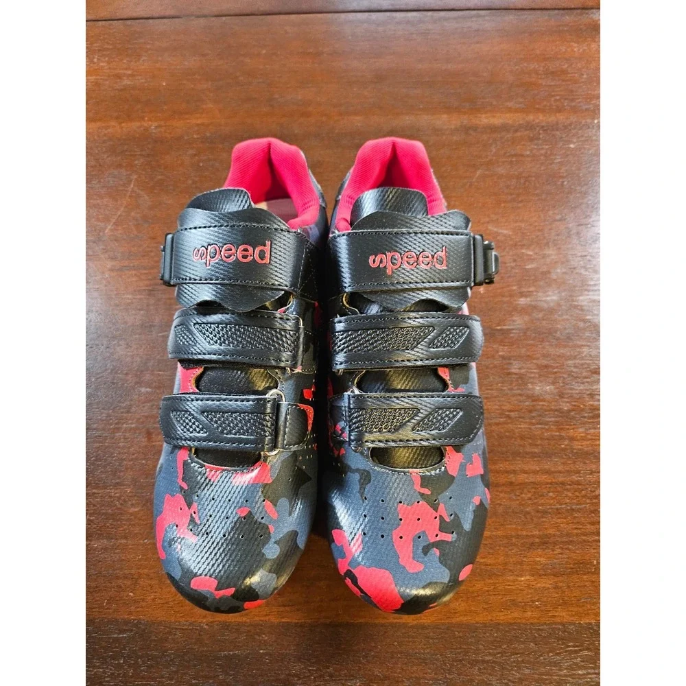 Speed Road Cycling Shoes Red/Black Camouflage Cleats Bike Men's Big kids 6